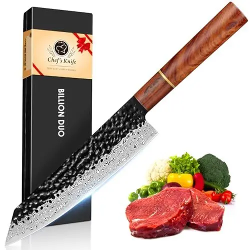 Produktbild: BILLION DUO Damastmesser Kiritsuke Kochmesser 21cm, 67 Schicht VG10 Damaszener Stahl Küchenmesser, Profi Chefmesser, Damast Messer mit Holzgriff - HGBY Serie