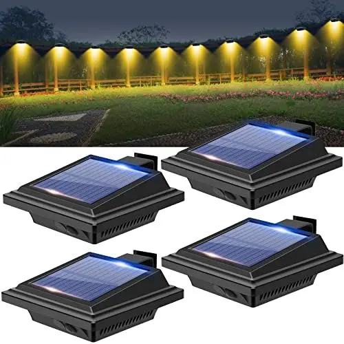 Produktbild: BILLION DUO Solar Dachrinnenlampe für den Außenbereich, 4STK Solarlampen für Außen Garten, Wasserdichte 40 LEDs Zaunbeleuchtung, Schwarz Solar Wandlampe Warmweißes Solarlicht für Garage, Terrase