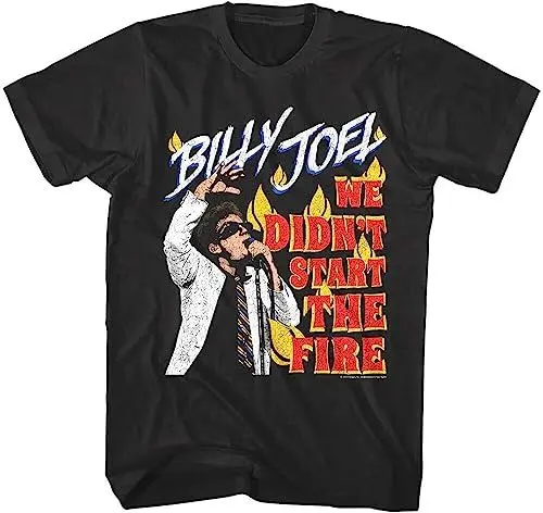 Produktbild: Billy Joel We Didn't Start The Fire Men's T Shirt Flames Burning Piano Man Pop T-Shirts & Hemden(Medium)