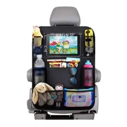 Produktbild: BillyBath 1 Stück Rückenlehnenschutz Auto Kinder mit 10 Zoll iPad/Tablet-Tasche, 600D Oxford Stoff Wasserdicht Autositz Rücksitz Organizer Autositzschoner Rückenlehne, Schwarz