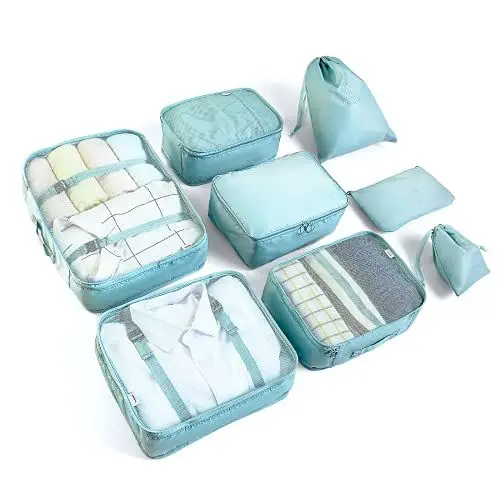 Produktbild: BillyBath Organizer set, Packing Cubes Kleidertaschen Schuhbeutel Reiseorganizer Packwürfel Kosmetik Travel Organizer Packtaschen für BillyBath (8 teilig, Blaugrün)