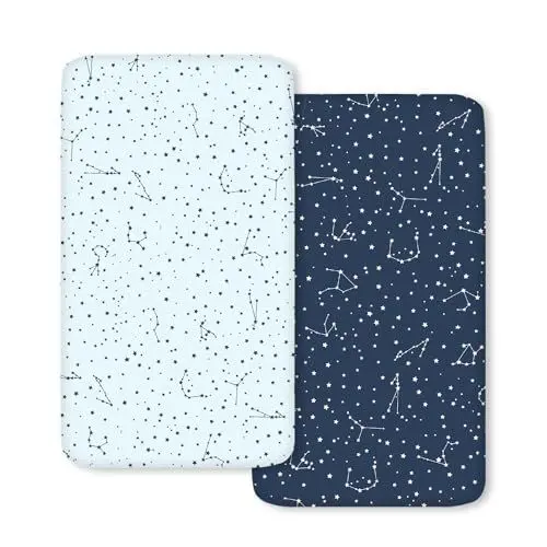 Produktbild: Bimocosy 2-STK. Baby Bettwäsche in blauem Sternen-Design - 60x120cm, 100% Baumwolle, atmungsaktiv & schweißabsorbierend, oekotex-Zertifiziert für sicheren Schlaf Ihres Babys