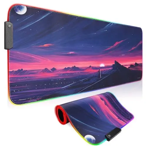 Produktbild: Bimormat Anime RGB Gaming Mauspad,800x300x3mm Groß Mousepad XXL,LED Schreibtischunterlage mit Rutschfester Gummibasis und Haltbaren Genähten Kanten für Personalisierter Gamer(80x30 DE-FGluori)