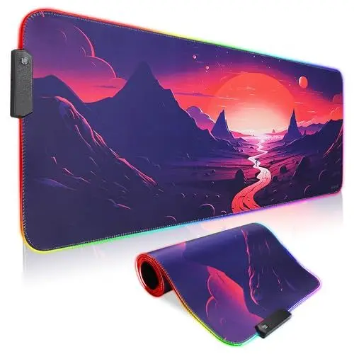 Produktbild: Bimormat Anime RGB Gaming Mauspad,800x300x3mm Groß Mousepad XXL,LED Schreibtischunterlage mit Rutschfester Gummibasis und Haltbaren Genähten Kanten für Personalisierter Gamer(80x30 DE-FGsunshan)