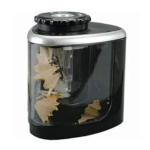 Produktbild: bind 70520 - Elektrischer Anspitzer schwarz-transparent, automatischer Spitzer für Standard Stiftstärken, Spitzmaschine ca. 7 x 6 x 7 cm, batteriebetriebener Bleistiftspitzer mit Auffangbehälter