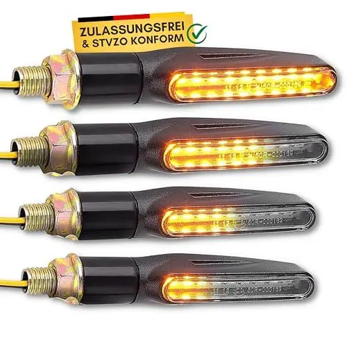 Produktbild: Binego® LED Motorrad Blinker 4 Stück E-geprüft mit LED Lauflicht Universal Moped Zubehör StVZO