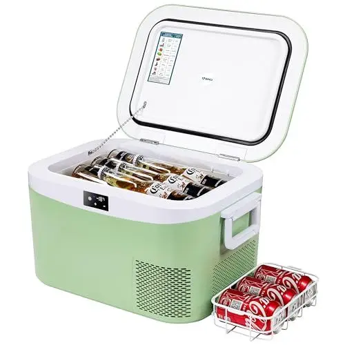 Produktbild: BINGI Kompressor Kühlbox 12.8 Liter Tragbarer Auto Kühlbox 12V / 24V DC und 110~240V AC Elektrische Kühlschrank Kompressor Gefrierbox für Auto LKW Picknick Camping und Heimgebrauch (‎HC-12P2)