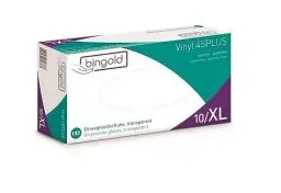 Produktbild: Bingold 604638 Vinyl 45Plus Einmal Handschuhe, Größe XL, Transparent, 100 Stück