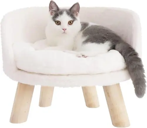 Produktbild: BingoPaw Katzensofa Luxus Katzensofa große Katzen katzensessel Katzenhocker erhöhtes Katzenbett mit Katzenkissen, Haustiersofa Hundesofa für kleine Hunde, 40cm beige