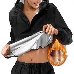 Produktbild: Bingrong Damen Sauna Shirt Thermo Langarm Trainingsanzug Bauchweg Fitness Waist Trainer Abnehmen Saunaanzüge Schwitzanzug Schnelltrocknend Sportanzug Body Shaper (Schwarz, Small)