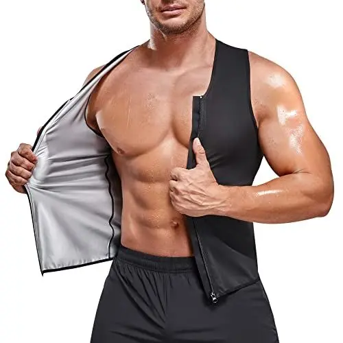 Produktbild: Bingrong Herren Sauna Weste Bauchweggürtel Sauna Shirt Schwitzweste Fitness Thermo Body Shaper Sauna Effekt Bauchweg Tank Top Herren Saunaweste Kompression Shirt mit Reißverschluss
