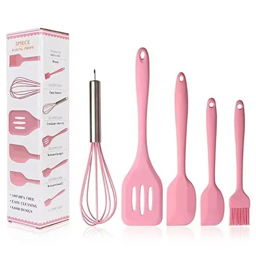 Produktbild: BINHAI Rosa Spatel Silikon Kochset Küchenutensilien - Spachtelbürsten Backölbürste Schneebesen Schlitzwender - Küchenutensilien Antihaft & Hitzebeständig zum Kochen Backen