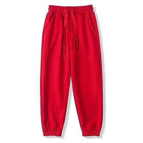 Produktbild: BINIDUCKLING Jungen Jogginghose mit Gummizug, Unisex Kinder Jogger Hosen Sweathosen Sporthose Lang, Einfarbige（Rot,160/10-12Jahre）