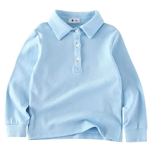 Produktbild: BINIDUCKLING Kinder Polo Shirt, Baumwolle Langarmshirt Poloshirt für Jungen（Hell Blau,7 Jahre）