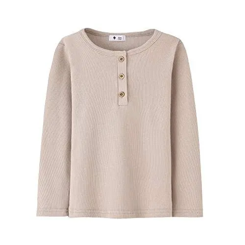 Produktbild: BINIDUCKLING Mädchen Jungen Langarmshirts Kinder Basic Top Langarm Henley Shirt (Beige,2 Jahre)