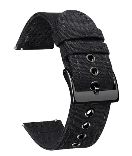 Produktbild: BINLUN Canvas Uhrenarmband Schnellverschluss Stoff Uhrenarmbänder 18mm 20mm 22mm 24mm Textil Ersatzarmbänder für Herren und Damen mit Silber/Schwarze Schnalle