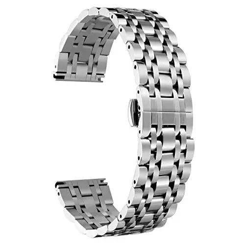 Produktbild: BINLUN Edelstahl Uhrenarmbänder 12mm-24mm SmartWatch Ersatzband Metall uhrarmband für Damen&Herren 6 Farbe kompatibel mit Samsung Galaxy Watch 6, kompatibel mit Garmin Vivoactive 3(Silber,20mm)