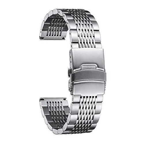 Produktbild: BINLUN Edelstahl Uhrenarmband 18mm 19mm 20mm 21mm 22mm 24mm Mesh Metall Uhrenarmband für Damen Herren Ersatz Armband Metallarmband Klassisch Poliert Milanese Edelstahlarmband in 5 Farben