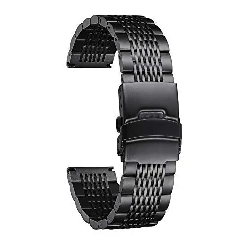 Produktbild: BINLUN Edelstahl Uhrenarmband 18mm 19mm 20mm 21mm 22mm 24mm Mesh Metall Uhrenarmband für Damen Herren Ersatz Armband Metallarmband Klassisch Poliert Milanese Edelstahlarmband in 5 Farben