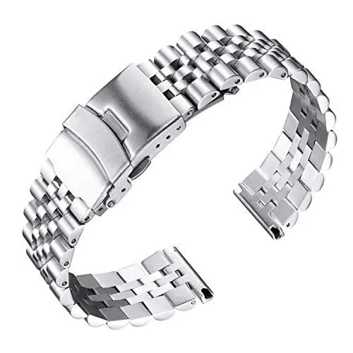 Produktbild: BINLUN Edelstahl Uhrenarmband Metall Uhrenarmbänder für Herren Damen Metallarmband mit Sicherheitsverschluss 18mm 20mm 22mm 24mm 26mm Armband in Gold, Silber, Schwarz, Roségold, Zwei Ton