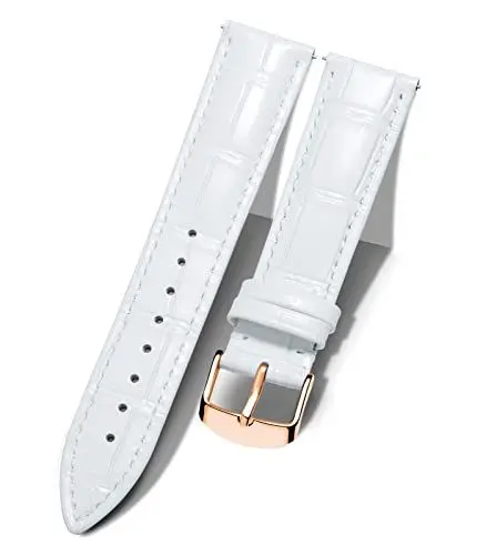 Produktbild: BINLUN Leder Uhrenarmband Krokodilmuster Schnellverschluss Ersatz Kalbsleder Uhrenarmbänder 10 Farben 13 Größen für Herren & Damen(Roségoldene Schnalle,Weiß,17mm)
