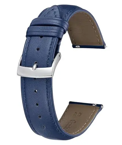 Produktbild: BINLUN Leder Uhrenarmband 22mm 21mm 20mm 19mm 18mm 16mm 14mm 12mm Mehrfarbige Uhrenarmbänder für Damen Herren Ersatz Schnellverschluss Lederarmband Uhren Armband(14mm,Blau)