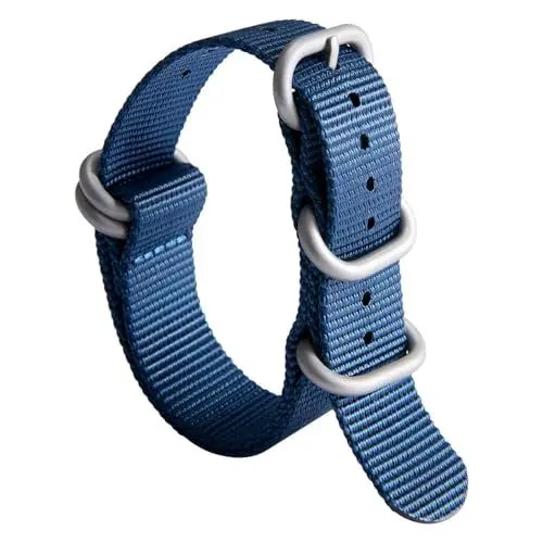 Produktbild: BINLUN Uhrenarmband Nylon Dickes G10 Premium Ballistic Ersatz Armband Mehrfarbige Bänder für Herren Damen mit Heavy Duty 5 Ringe(19mm, Blaues Band Silber Schnalle)