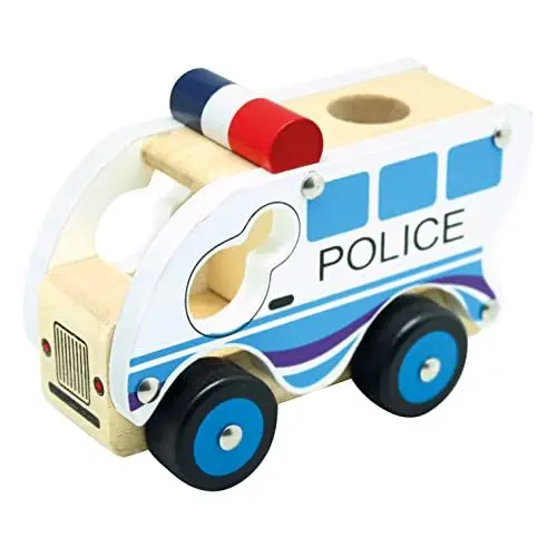 Produktbild: Bino Holzauto Polizei, Spielzeug für Kinder ab 12 Monate, Kinderspiel (Holzspielzeug mit Reifen, robustes Material, Motorikspielzeug zur Förderung kindlicher Fähigkeiten, Spielzeug aus Holz), Blau