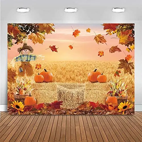 Produktbild: BINQOO 2,1 x 1,5 m Herbst Kürbis Ernte Hintergrund Herbst Heu Ahornblätter Fotografie Hintergrund Herbst Erntedankfest Party Supplies Dekoration Foto Booth Prop