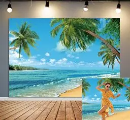 Produktbild: BINQOO 2,1 x 1,5 m Tropischer Strand-Hintergrund für Sommer, Meer, Strand, Foto-Requisiten für Studio, Hochzeit, Party-Fotografie. Beach008-2,2 x 1,5 m