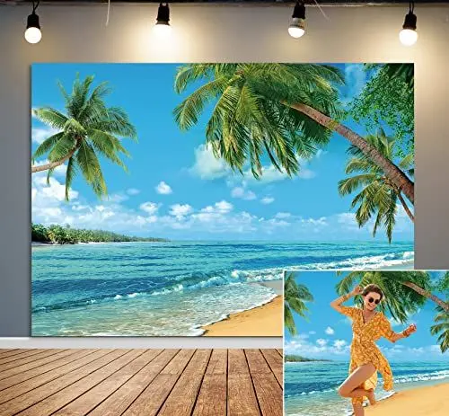 Produktbild: BINQOO 2,1 x 1,5 m Tropischer Strand-Hintergrund für Sommer, Meer, Strand, Foto-Requisiten für Studio, Hochzeit, Party-Fotografie. Beach008-2,2 x 1,5 m