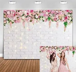Produktbild: BINQOO 7x5FT Blumenwand Hintergrund Erste heilige Kommunion Weiße Backsteinmauer Blumen Fotohintergrund Hochzeit Braut Baby Dusche Geburtstag Party Frühling Photo Booth Prop
