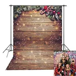 Produktbild: BINQOO 7x5ft Weihnachten Schneeflocke Holz Wand Fotografie Hintergrund Gold Glitzer Xmas Rustikale Scheune Vintage Holzboden Hintergrund für Kinder Portrait Foto Studio Booth