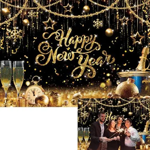 Produktbild: BINQOO Hintergrund für Silvester, Abschlussbälle, Party, 2025, 2025, Fotografie, 2025, Neujahr, Familienfeier, Dekoration, Foto-Requisiten, 2025 x 150 cm