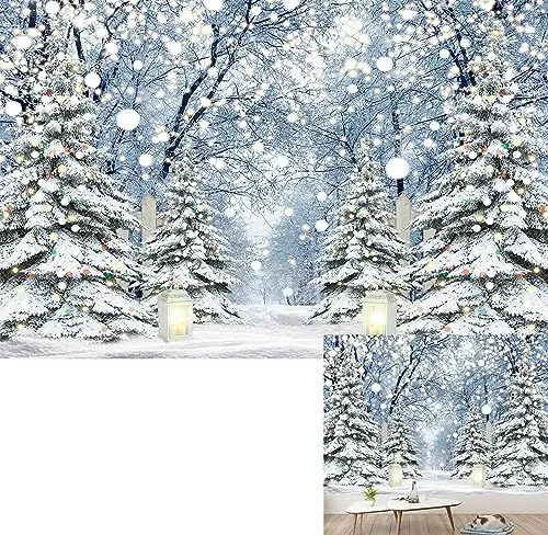 Produktbild: BINQOO Hintergrund mit Winterwaldszene, Winter-Hintergrund, Winter-Weiß, Fotografie-Hintergrund, Schneemann, Wunderland, Bokeh, Fotoautomaten-Hintergrund, Hochzeitsfeier (2,1 x 1,5 m, weiß)