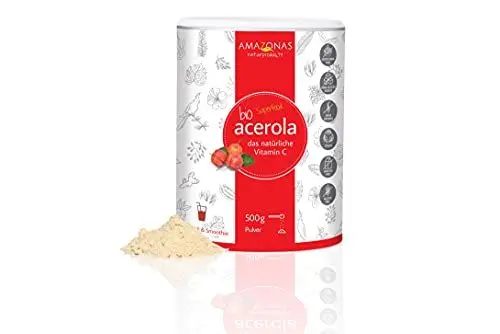 Produktbild: BIO Acerola Pulver von Amazonas Naturprodukte - Natürliches Vitamin C aus ganzen Acerola Kirschen | Vitamin C-Depot auffüllen | Ohne Farbstoffe & Gentechnik | Vegan | Premium-Qualität | 500 g