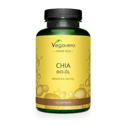 Produktbild: BIO Chia Öl Kapseln | 840 mg Omega 3 VEGAN - Ohne Gelatine | Bio Chia Samen aus Chile | PREMIUM: Bio-Rohstoff Benexia® | Omega 3 6 9 | Laborgeprüft | Ohne Zusatzstoffe | Deutsche Produktion Vegavero®