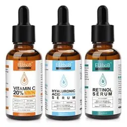 Produktbild: BIO Gesichtspflege Set mit Vitamin C Serum, Retinol Serum, Hyaluron Serum für das Gesicht, Glow-Booster, Aufhellendes,Dermaroller geeignet - Vegan Naturkosmetik für Gesicht/Augenpartie