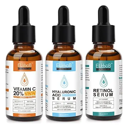 Produktbild: BIO Gesichtspflege Set mit Vitamin C Serum, Retinol Serum, Hyaluron Serum für das Gesicht, Glow-Booster, Aufhellendes,Dermaroller geeignet - Vegan Naturkosmetik für Gesicht/Augenpartie