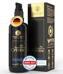 Produktbild: BIO Hyaluron Creme Gesicht hochdosiert 100ml + Arganöl + Aloe Vera + Kokosöl • 100% Vegan & BIO • Naturkosmetik Made in Germany ✓ Anti Falten Creme ✓ Feuchtigkeitscreme Anti-Aging Tages- &Nachtcreme