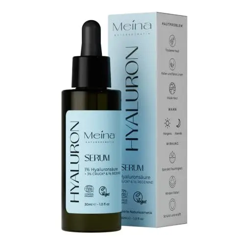 Produktbild: BIO Hyaluron Serum hochdosiert, Hyaluronsäure Serum Gesicht, Anti Aging Hyaluronic Acid Gesichtserum mit Aloe Vera, Vegan, Zertifizierte Naturkosmetik, natürliche Gesichtspflege von Meina, 30ml