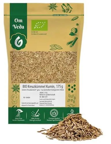 Produktbild: BIO Kreuzkümmel Samen Ganz 175g | Premium Cumin Seeds für Indische, Orientalische & Vegane Küche | Ideal für Curry, Gemüse, Chutneys, Pickles & Fleischgerichte | OmVeda Bio Gewürz DE-ÖKO-039