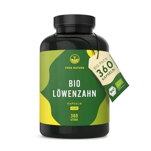 Produktbild: BIO Löwenzahn - 360 Kapseln - 1500mg Löwenzahnextrakt hochdosiert 10:1 (löwenzahnwurzelextrakt) -vegan, laborgeprüft, ohne Zusätze – TRUE NATURE®