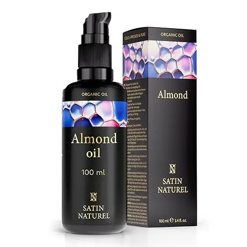 Produktbild: Satin Naturel Mandelöl BIO kaltgepresst, naturrein 100ml - 100% Natürliches Süßes Mandelöl - Haaröl, Massageöl, Babyöl, Gesichtsöl, Body Oil - Ideal zur Babypflege - Mandelöl Baby - Bio Oil
