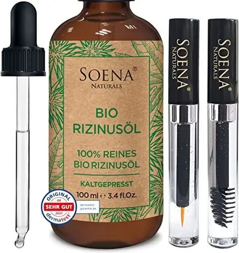 Produktbild: BIO RIZINUSÖL 100% REIN Kaltgepresst + Wimpernfläschen Kit - Haarwachstum | Für Haare Wimpern Augenbrauen & Haut | Haaröl & Gesichtsöl Made in Germany