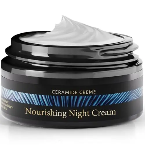 Produktbild: Bio Aloe Vera + Ceramide Creme - Nachtcreme + Feuchtigkeitscreme Gesicht + Moisturizer Face für eine erholte Haut - Gesichtspflege Vegan - Gesichtscreme Trockene Haut 50ml - Skincare Satin Naturel