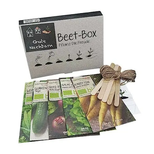 Produktbild: Bio Beet Box - Gute Nachbarn - Saatgut Set inklusive Pflanzkalender und Zubehör - Geschenkidee für Hobbygärtner
