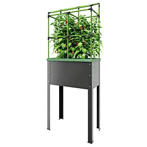 Produktbild: Bio Green Metall-Hochbeet City Jungle Heidelberg für Innen und Außen | Bewässerungssystem und Rankgitter integriert | Pflanzkübel für Gemüse, Kräuter und Blumen | B 62 x T 32 x H 160 cm