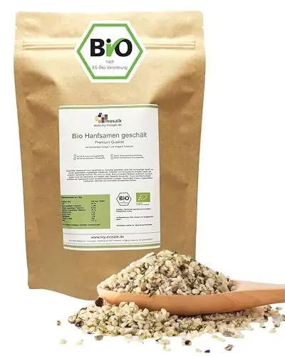 Produktbild: Bio Hanfsamen geschält von my-mosaik aus kontrolliert biologischem Anbau (1000g),vegan, zum Kochen und Backen