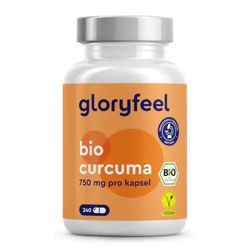 Produktbild: Bio Curcuma + Bio Schwarzer Pfeffer - 240 Kapseln - 4500mg Bio Kurkuma Pulver (750mg pro Kapsel) - Bio zertifiziert mit Curcumin, Schwarzer Pfeffer + Piperin - Laborgeprüft, ohne Zusätze